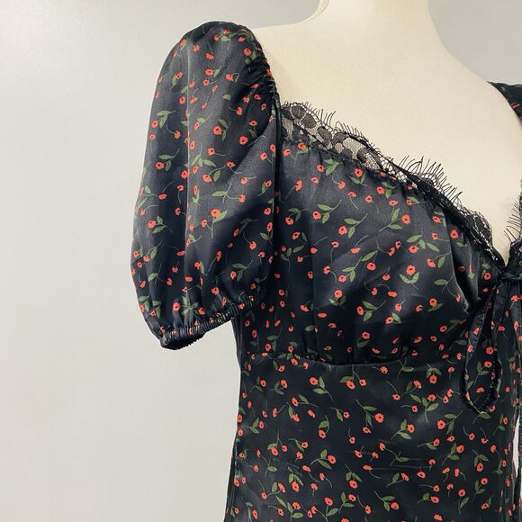 Y2K Koco & K London Sz 8 Black Poppy Gypsy Milkmaid Wench Mini Whimsigoth Dress - Picture 4 of 16